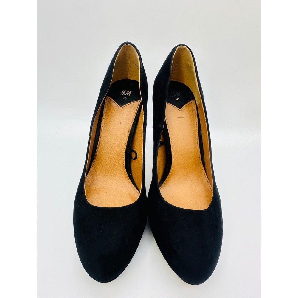 H&M Black Faux Suede Stiletto Pumps Women's Size 8.5 Pointed Toe Heels 478164
